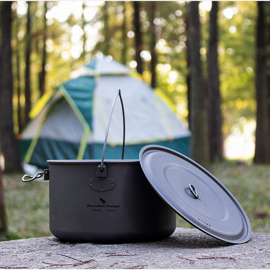 Big Capacity Titanium Camping Pot Outdoor Hanging Pot Portable Camping Picnic Water Cup
