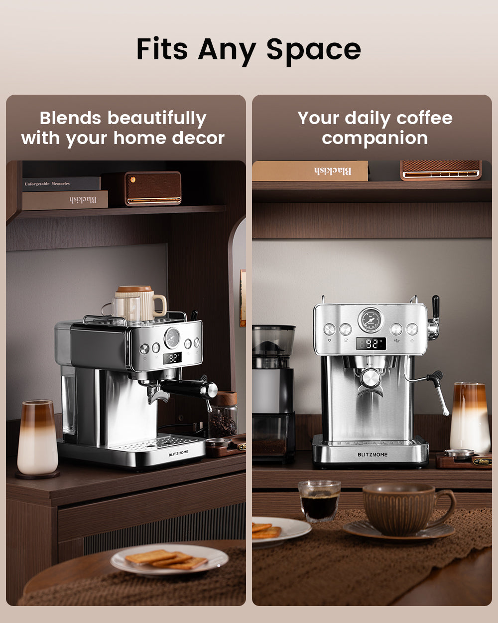 Espresso Coffee Machine H10A 20Bar 1150W with Pressure Gauge PID & NTC 51mm Portafilter Manual Steam Wand
