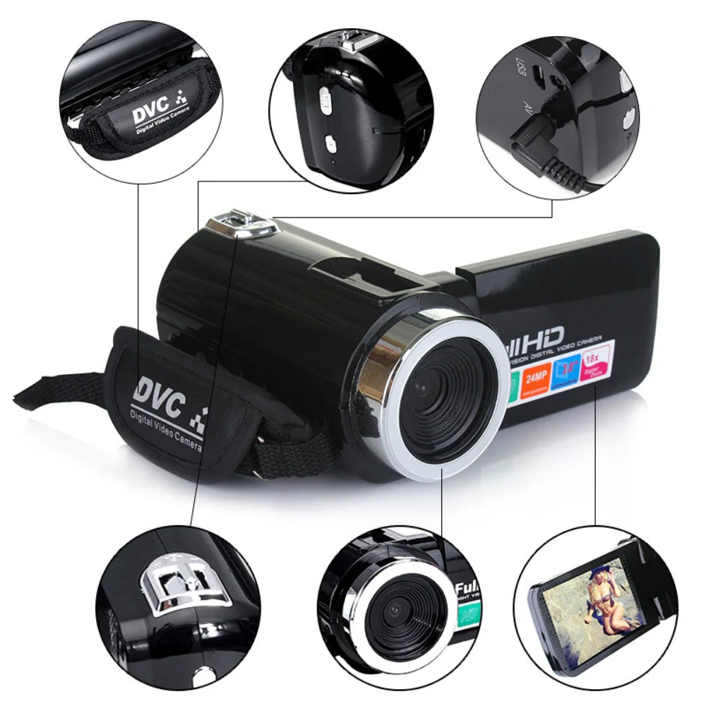 4K Full HD 1080P 24MP 18X Zoom 3 Inch LCD Digital Camcorder Video DV Camera 5.0MP CMOS Sensor for YouTube Vlogging