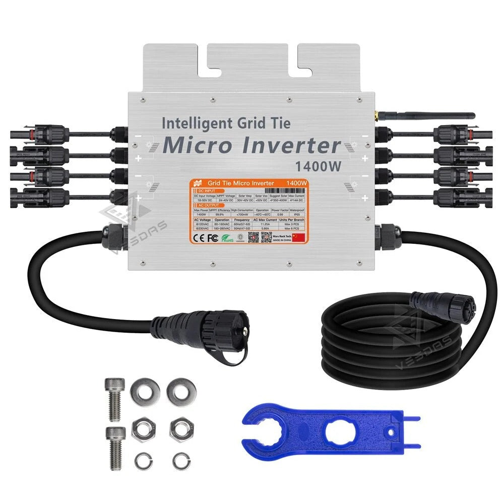 1400W MPPT Micro Solar Inverter 18-50VDC On Grid Tie Inversor Microinverter IP65 2.4G WIFI 110V 220V For 4pcs 350W Solar Panel