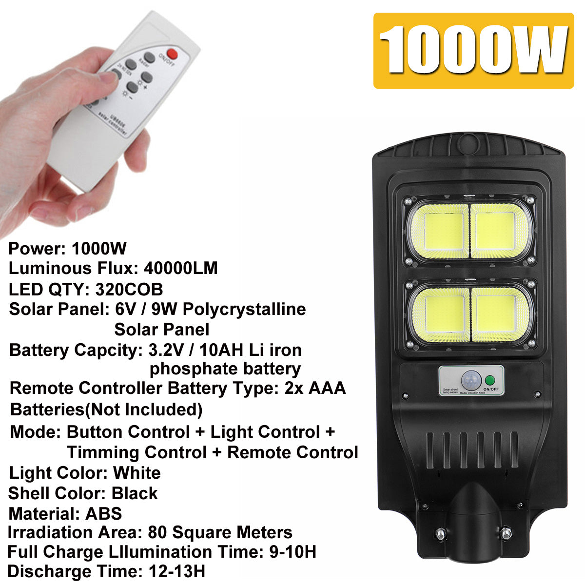 160/320/480/640COB LED Solar Street Light PIR Motion Sensor Outdoor Wall Lamp With Remote Control