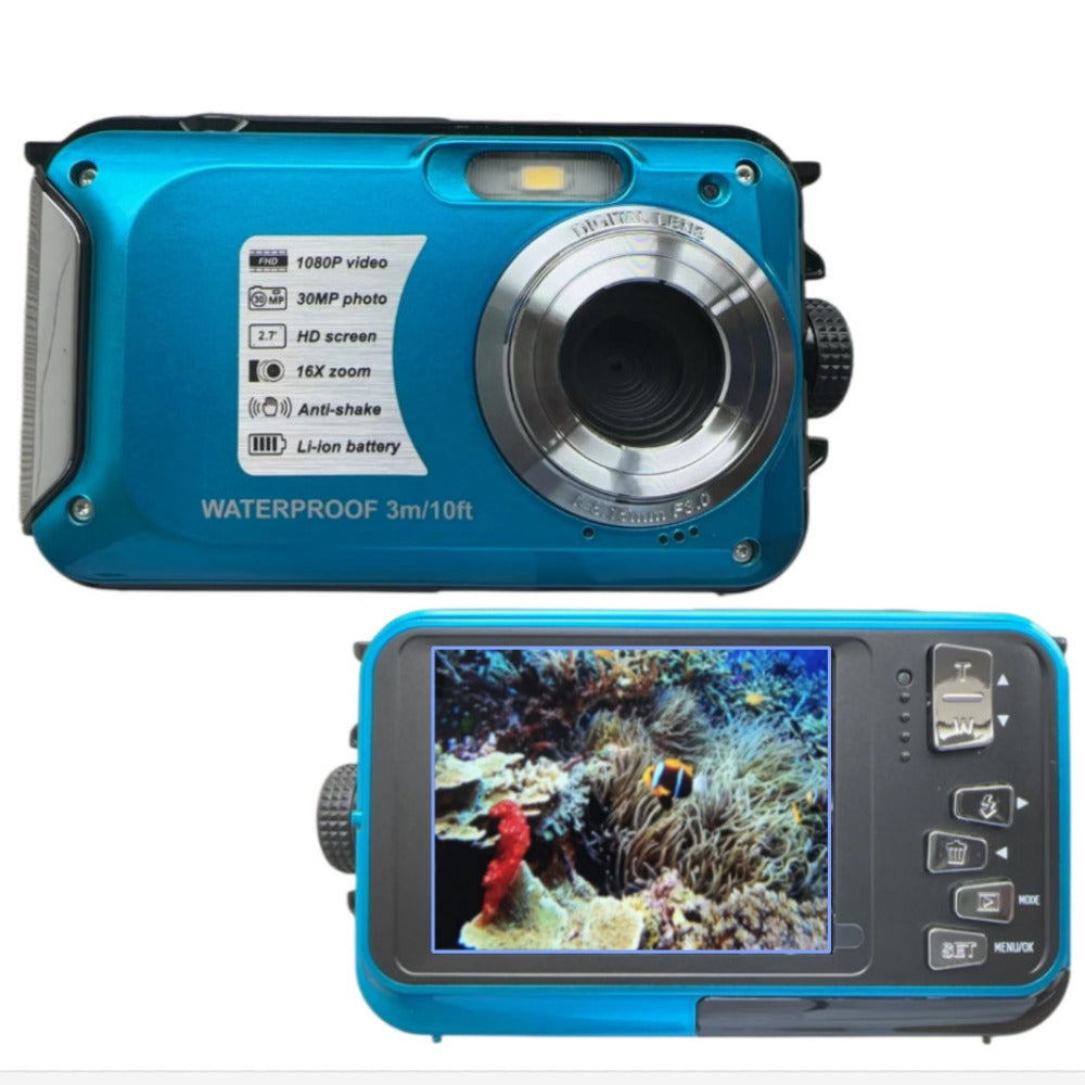Deep Dive 1080P UHD Action Cam - 2.7" TFT, 30MP, Anti-Shake, 3M Underwater, 16x Zoom, 128GB TF