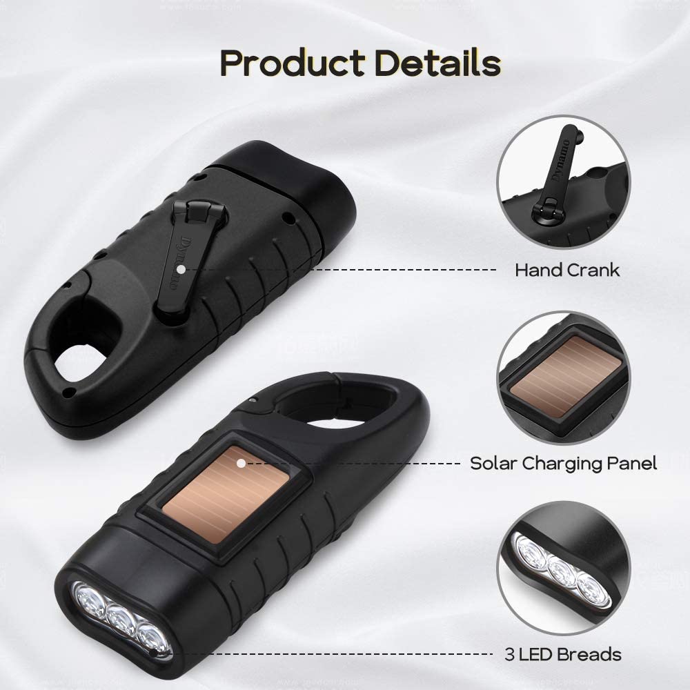 2 PCS Portable LED Flashlight Hand Crank Dynamo Torch Professional Solar Power Tent Light Lantern for Outdoor Camping Mountaineering