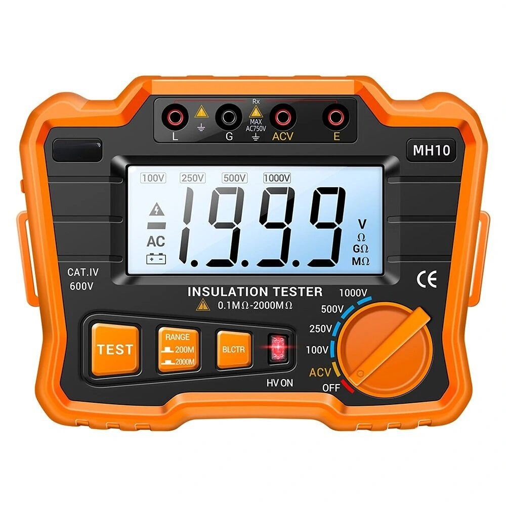 0.1M~1999M Digital Megohmmeter 100/250/500/1000V Insulation Earth Ground Resistance Voltage Tester