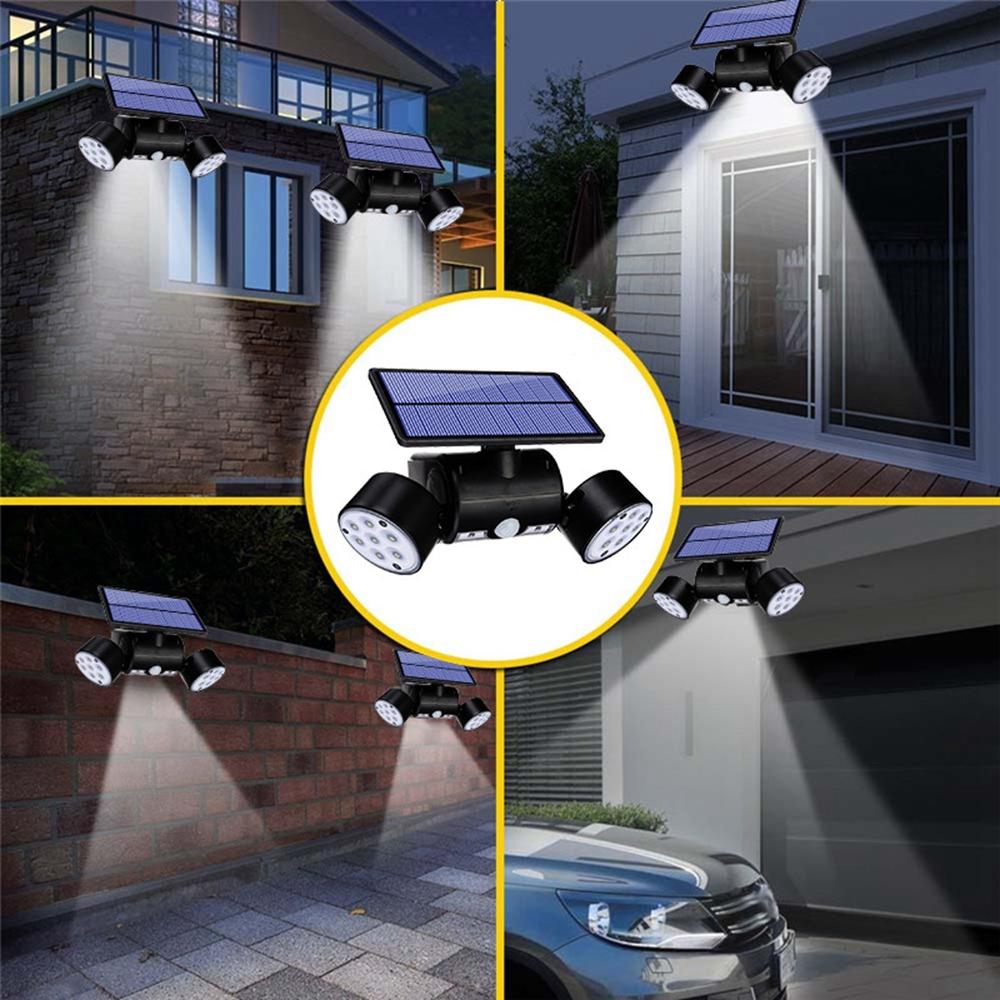 30LED Solar Power PIR Motion Sensor Wall Light Adjustable Dual Head Outdoor Spot Lamp
