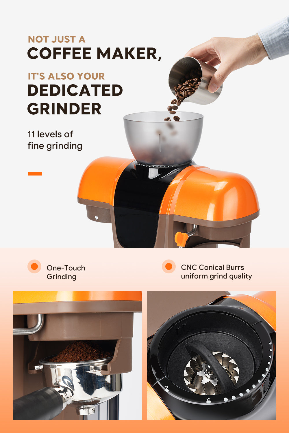 Semi Automatic Espresso Coffee Machine 19Bar with Built-in Grinder Pre-infusion System High-pressure Extraction Touch Panel Control