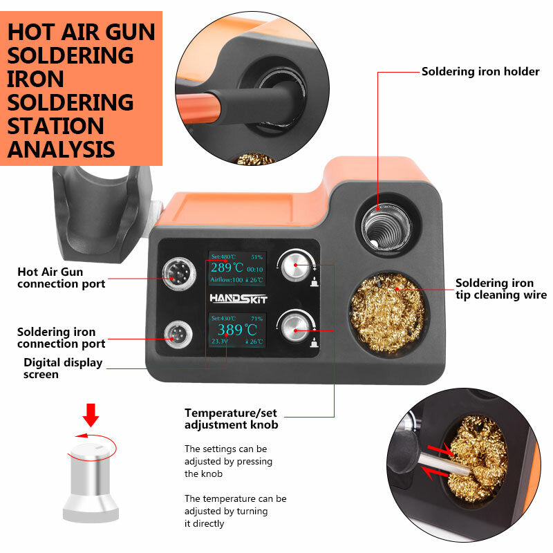 2 in 1 Hot Air Gun Soldering Station OLED Digital Adjustment Auto Sleep 1s-6s Fast Heating Repair Tool