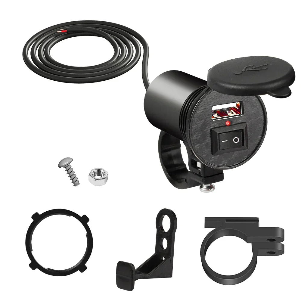 Waterproof Motorcycle USB Charger 12V 5V 1.5A Adapter for Phone & Mobile Devices - 112CM Cable Length