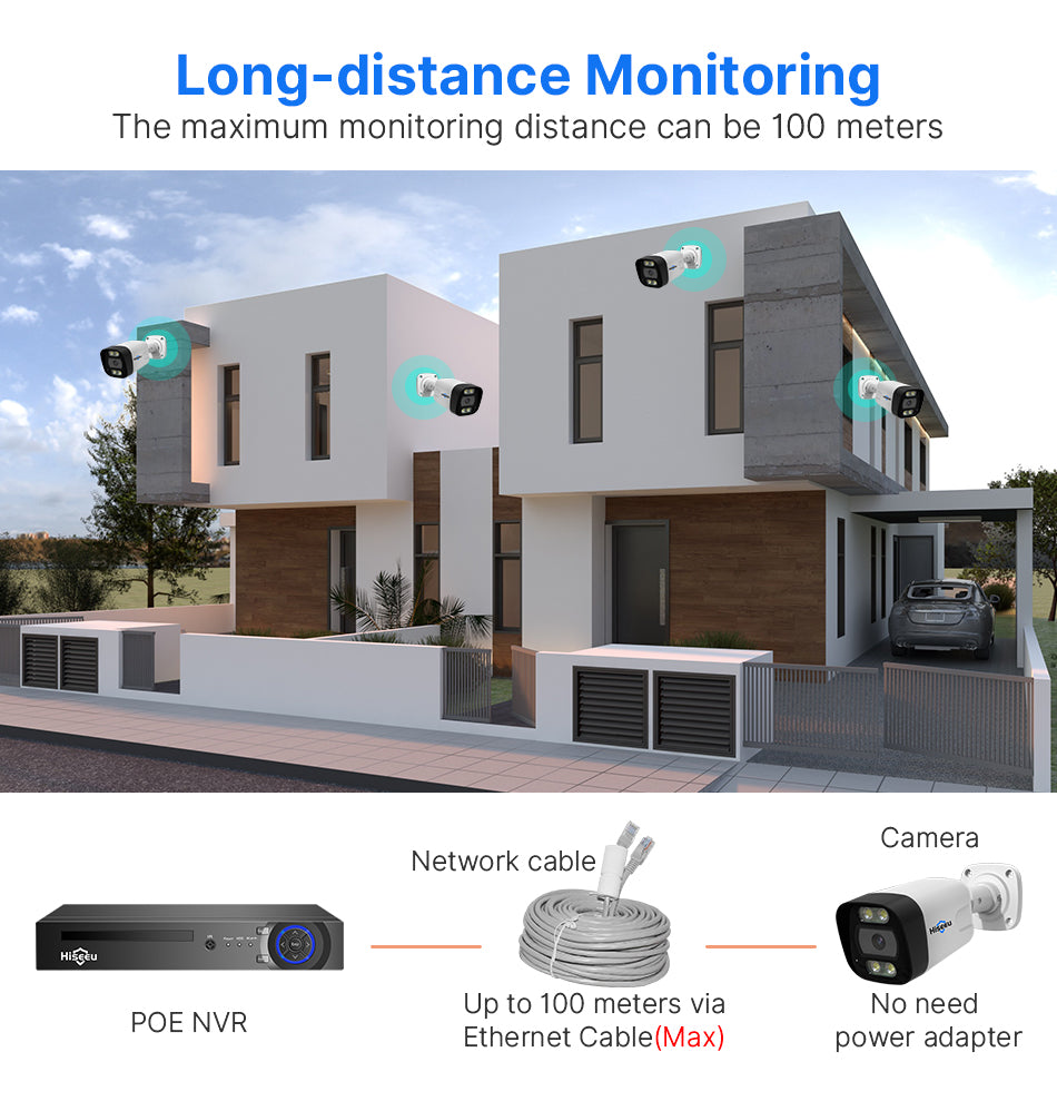 8CH PoE Security CCTV Camera System Set Colorful Night Vision 2-way Audio APP Remote Monitoring H.265 AI Face Detection IP66 Waterproof Outdoors IP Camera NVR Set