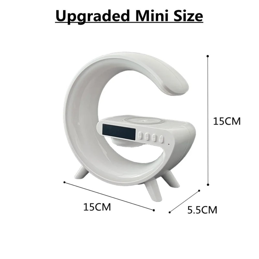 15W Fast Wireless Charging Bedside Lamp with Bluetooth Speaker, 9 Light Modes, AUX & TF Card Support, Mini Size