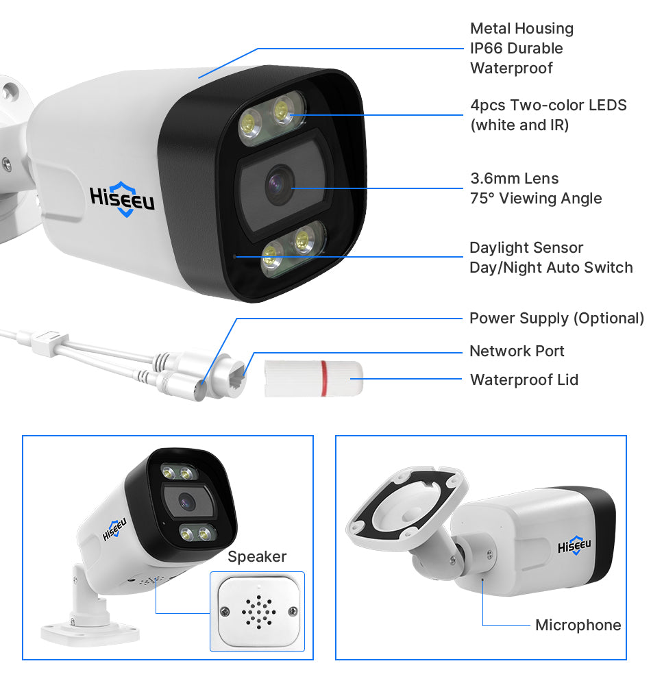 8CH PoE Security CCTV Camera System Set Colorful Night Vision 2-way Audio APP Remote Monitoring H.265 AI Face Detection IP66 Waterproof Outdoors IP Camera NVR Set