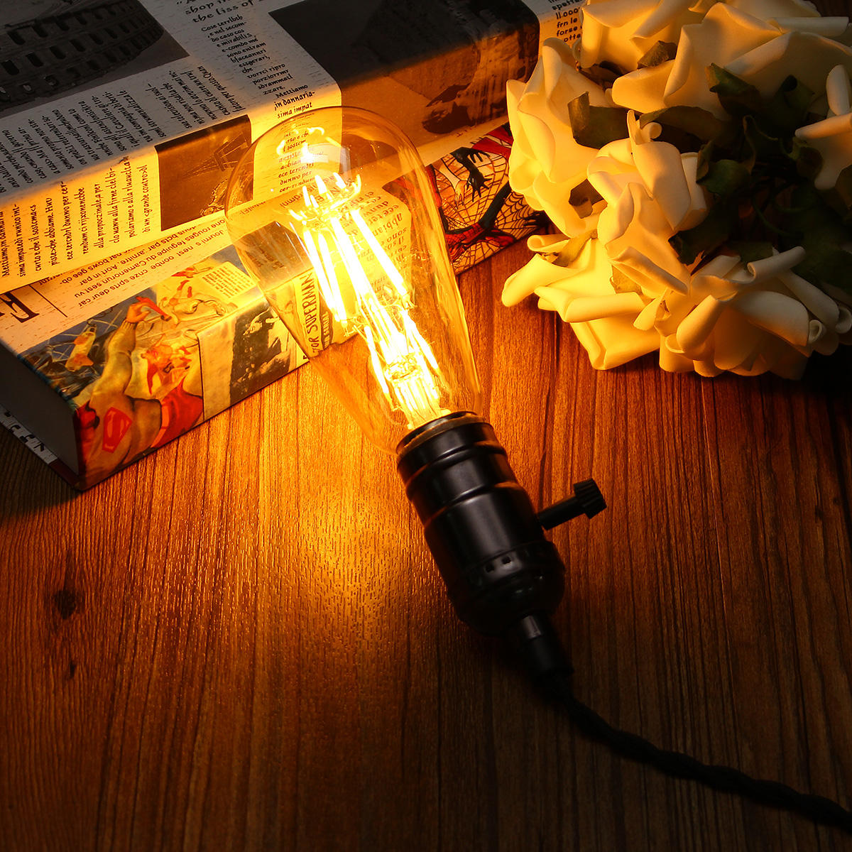 6W Golden Cover Dimmable Retro Vintage Filament LED Bulb Light Lamp AC110/220V