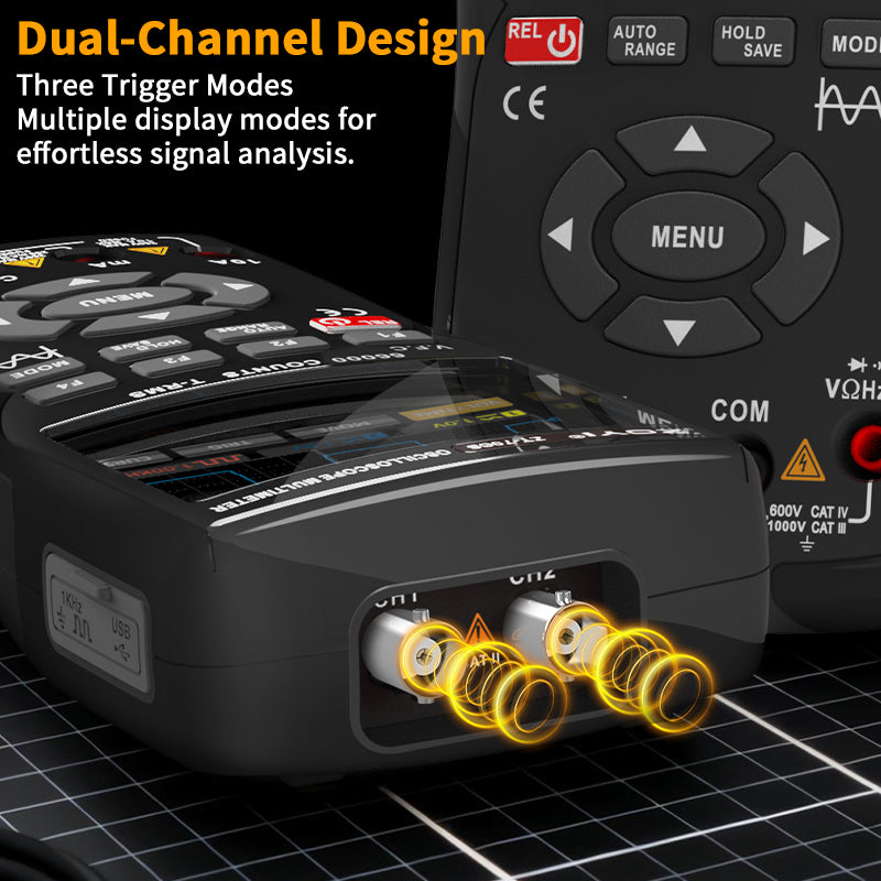Handheld Oscilloscope Multimeter 3-In-1 Dual Channel 50MHz 280MSa/s 66000 Counts Signal Generator IPS Display