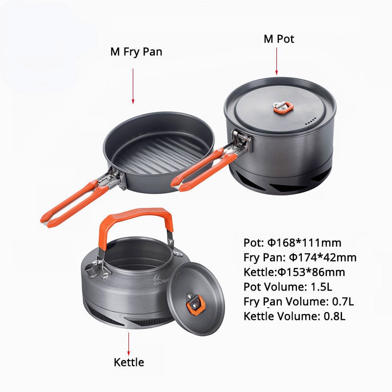 Camping Cookware Utensils Dishes Camp Cooking Set Hiking Heat Exchanger Pot Kettle Outdoor Tourism Tableware