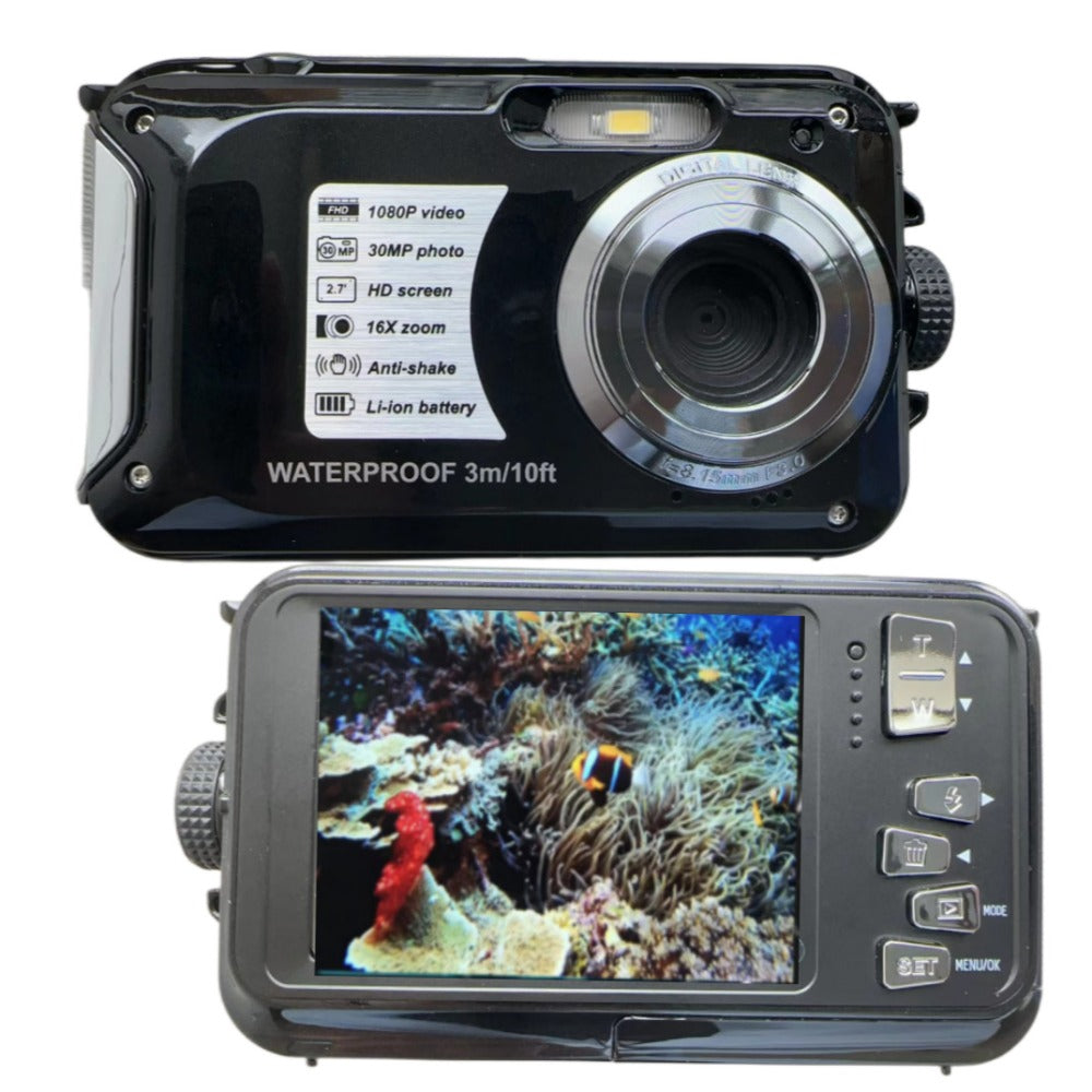 Deep Dive 1080P UHD Action Cam - 2.7" TFT, 30MP, Anti-Shake, 3M Underwater, 16x Zoom, 128GB TF