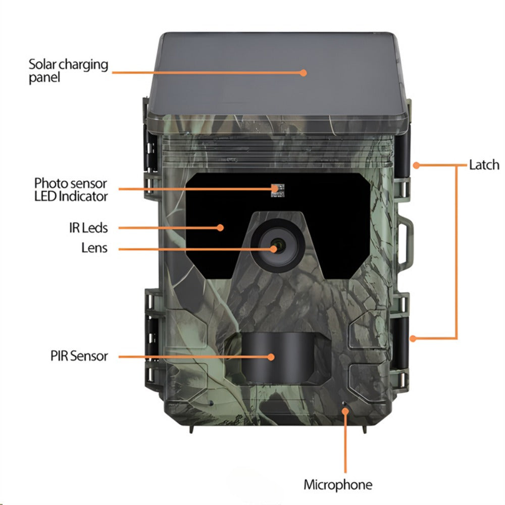 4K 36MP Solar Powered Hunting Camera bluetooth WiFi Outdoors Surveillance Camera 2 inch TFT LCD Display APP Online Viewing for Wild Life Animals