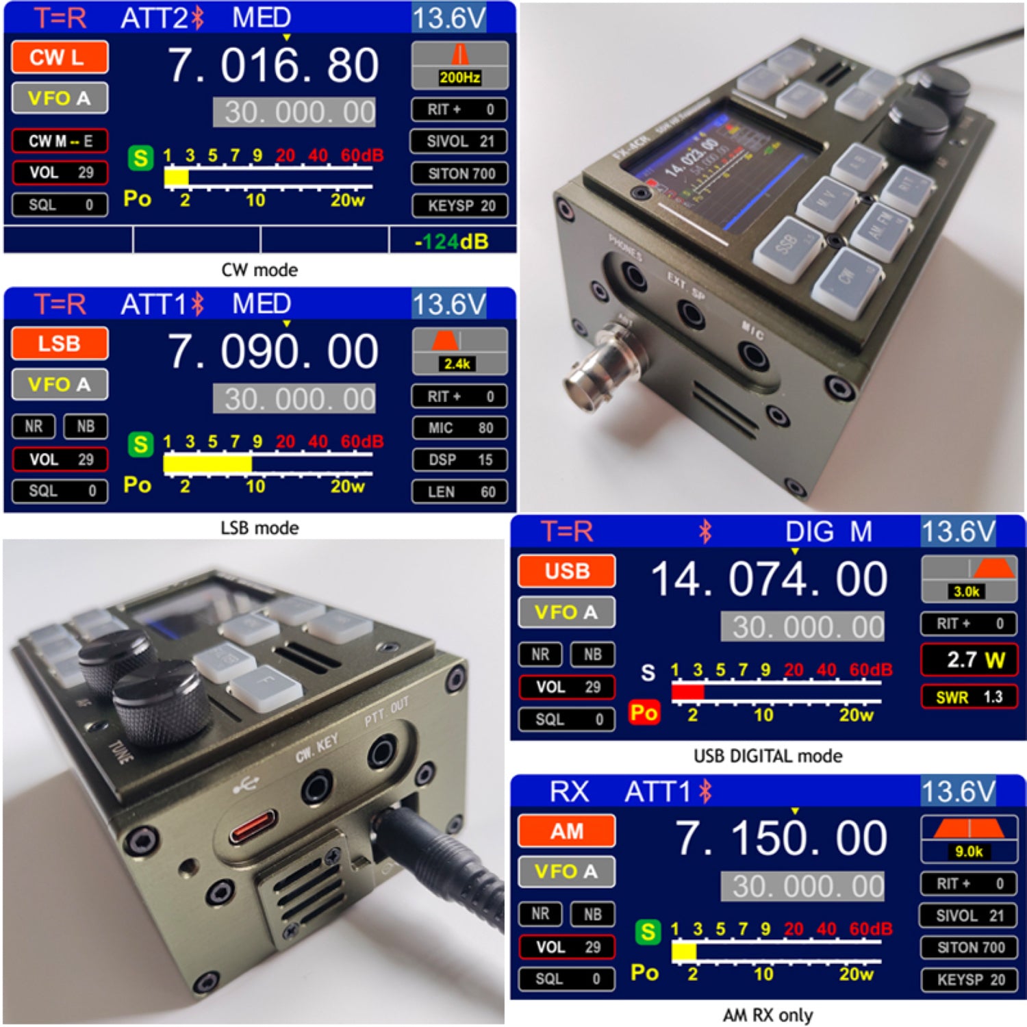 3rd Generation V3 Radio SDR HF Transceiver 1-20W Adjustable Power USB LSB CW AM FM Modes Bluetooth Type-C Port