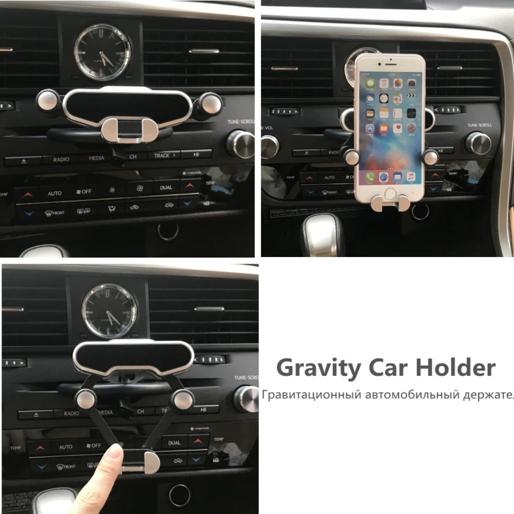 Universal CD Slot Gravity Car Holder - Premium ABS, One-Hand Operation, Super Strong, Silver, Fits All Mobile Phones