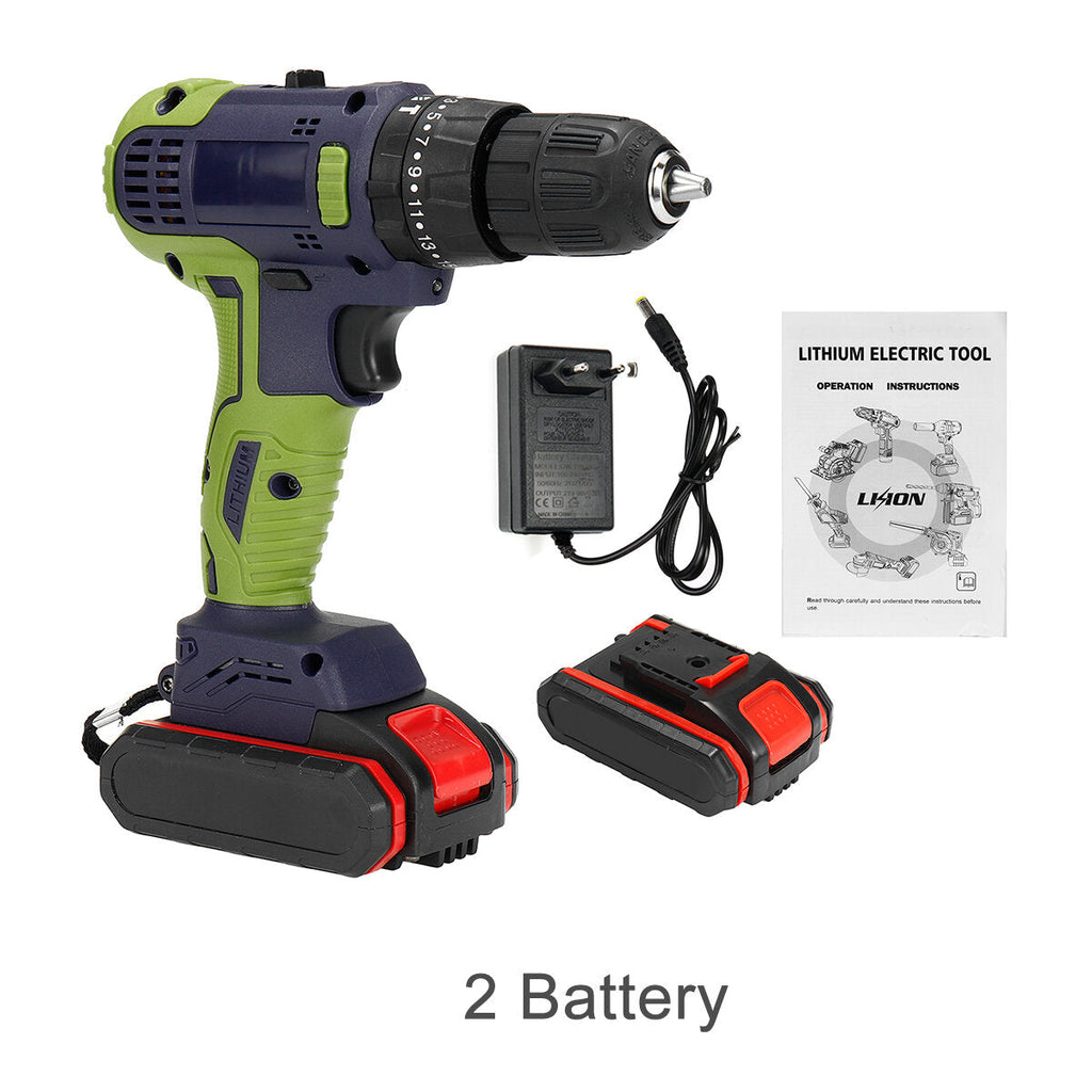 32V Brushless Impact Drill Lithium Electric Torque Drill Driver With 1/2 Battery LED Light