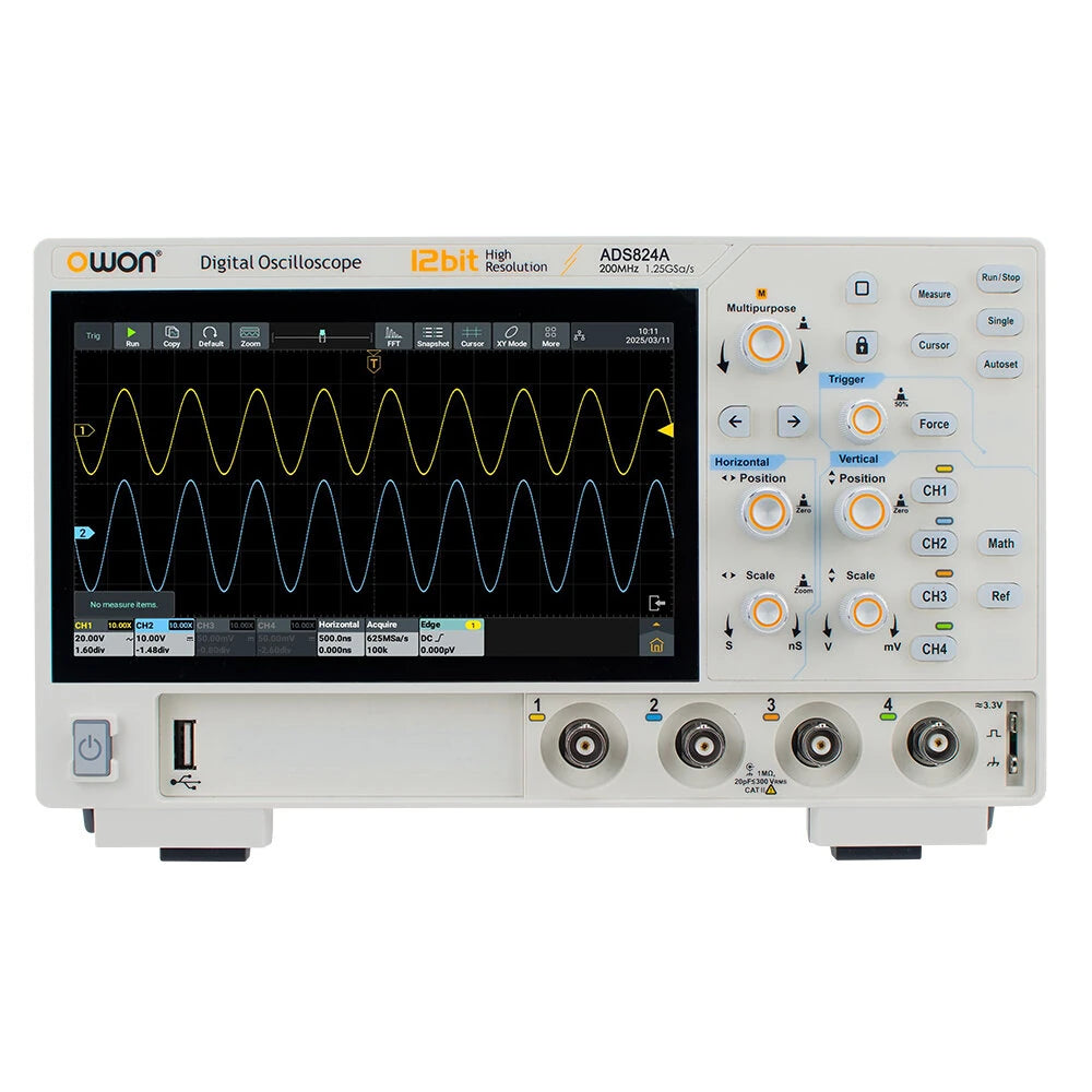 Digital Oscilloscope 70MHz 4Channel 1.25GSa/s 12-bit Vertical Resolution High Res Waveform Capture 50M Memory Depth