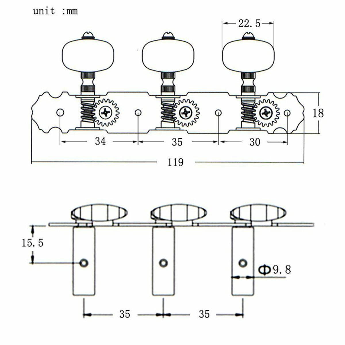 2Pcs Acoustic Classical Guitar Tuning Pegs Machine Heads Tuners Guitar Parts Black