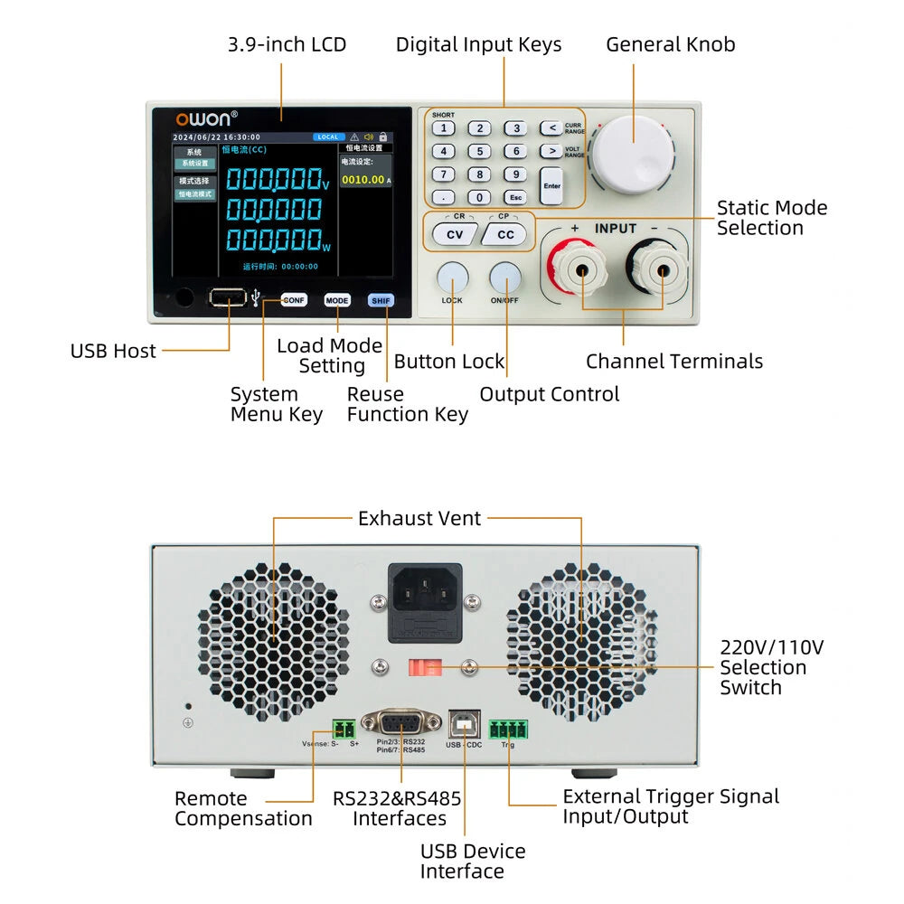 DC Electronic Load High Precision Control 150V/300V/600V 40A 400W LCD Display Protection Modes