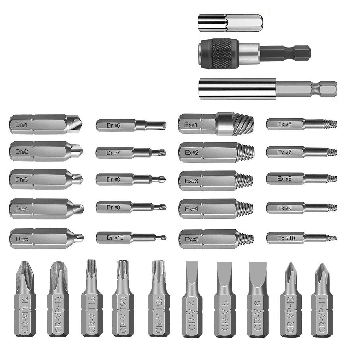 33PCS HSS Screw Removal Bit Screwer Extractor Drill Adapter for Remove Bolts