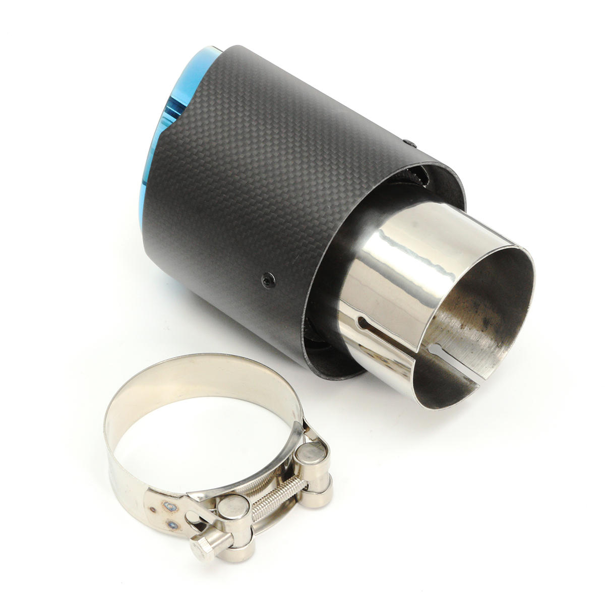 Universal 63mm Blue Steel End Carbon Fiber Exhaust Muffler Tip Pipe