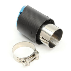 Universal 63mm Blue Steel End Carbon Fiber Exhaust Muffler Tip Pipe