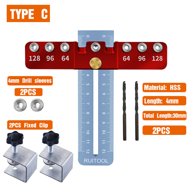 Adjustable Aluminum Alloy Handle Punch Locator with 4mm Drill for Metal, Fits 64/96/128mm Hole Distances