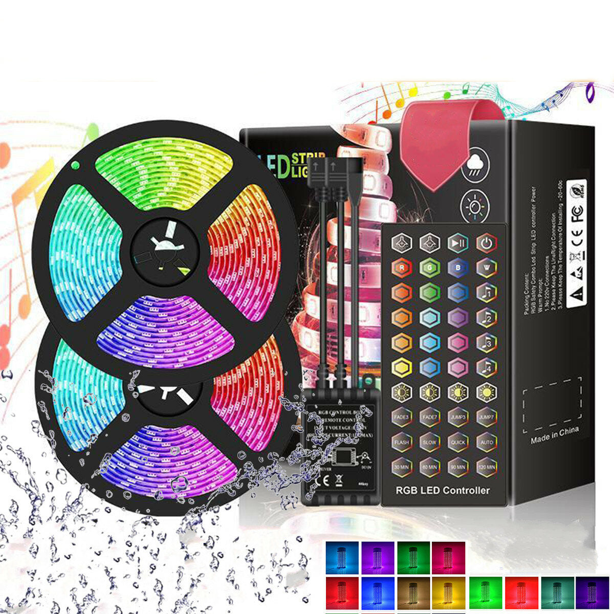 DC12V 5M 10M 5050 RGB LED Strip Light Kit Waterproof Home Decorative Lamp + Power Adapter + Remote Control