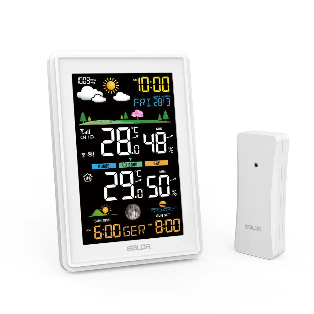 Wireless Digital Color Display Weather Station Clock Barometer Thermometer Hygrometer Trend Sun Time Forecast Sensor -40℃