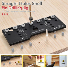 5mm Shelf Pin Jig for Precise Drilling, Adjustable Edge Distance, Durable Metal Construction, Includes Storage Box