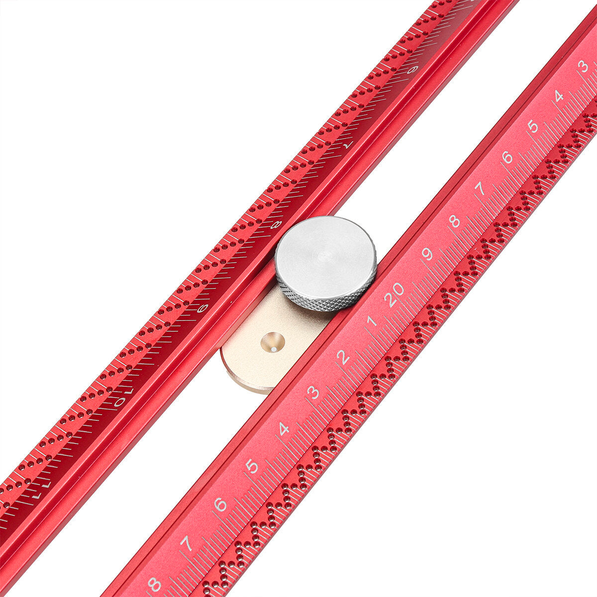 Metric Woodworking Line Scriber T-Square Ruler, Aluminum Alloy, 650mm, Hole Positioning Gauge, Red/Silver