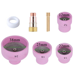 7PCS TIG Extra Large Alumina Ceramic Nozzle Cups Strainer Mesh Gas Lens 2.4mm 3/32" Collet Gas Lens for WP17/18/26