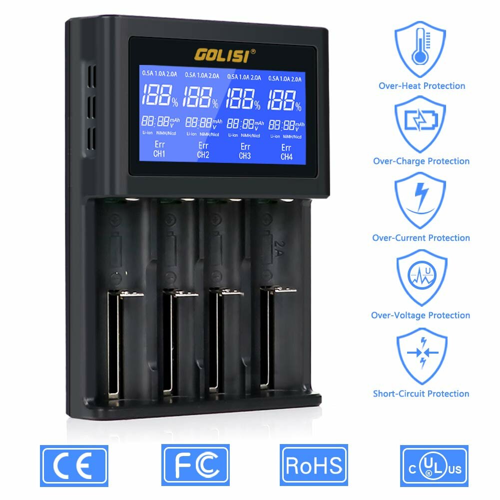 LCD Screen Display USB Charging Intelligent 2A Fast Battery Charger Li-ion NIMH Batteries