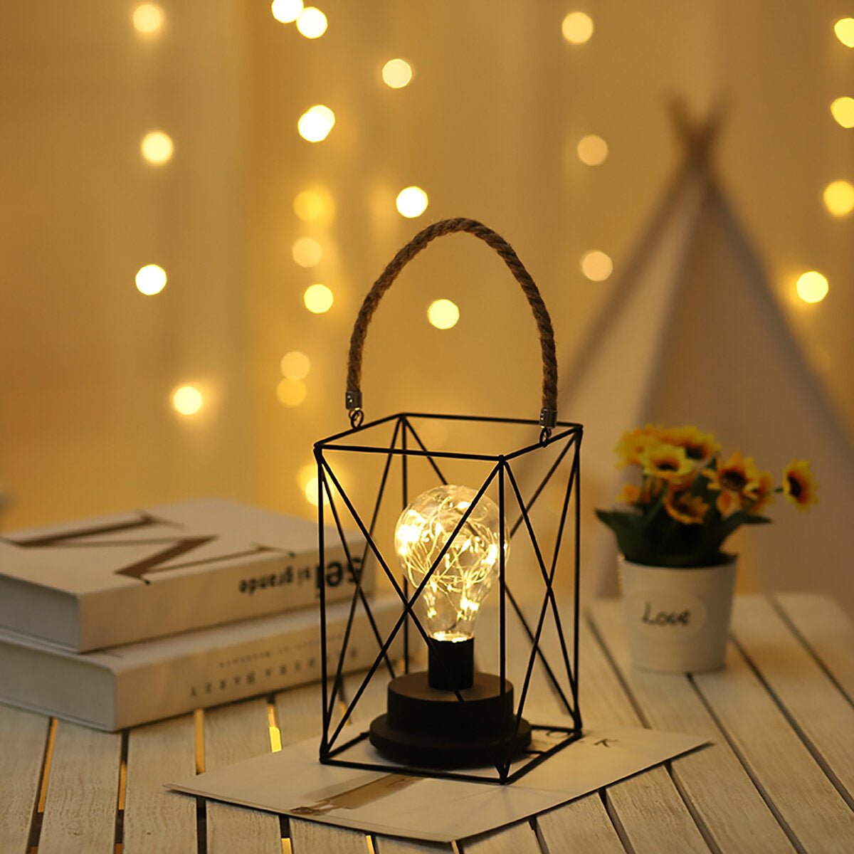 Retro Cage Light Mini Metal Battery Powered LED Bulb Lamp for Living Room Bedroom Kitchen Wedding Christmas