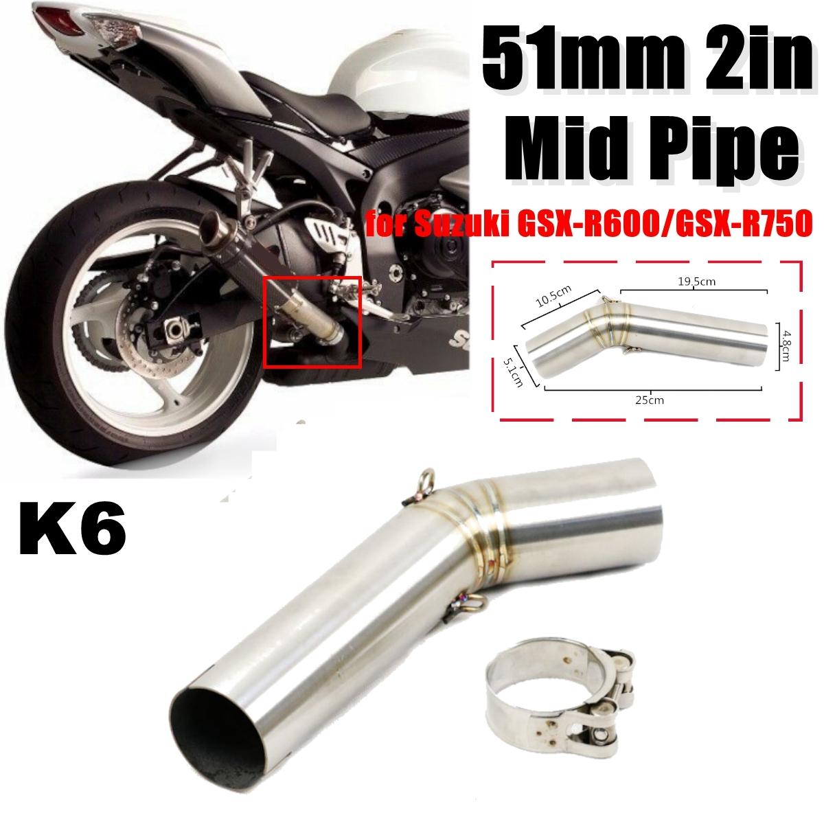 51mm Mid Exhaust Link Middle Connect Muffler Pipe Stainless Steel For Suzuki GSX R600 R750 K6/K7/K8 Motorcycle