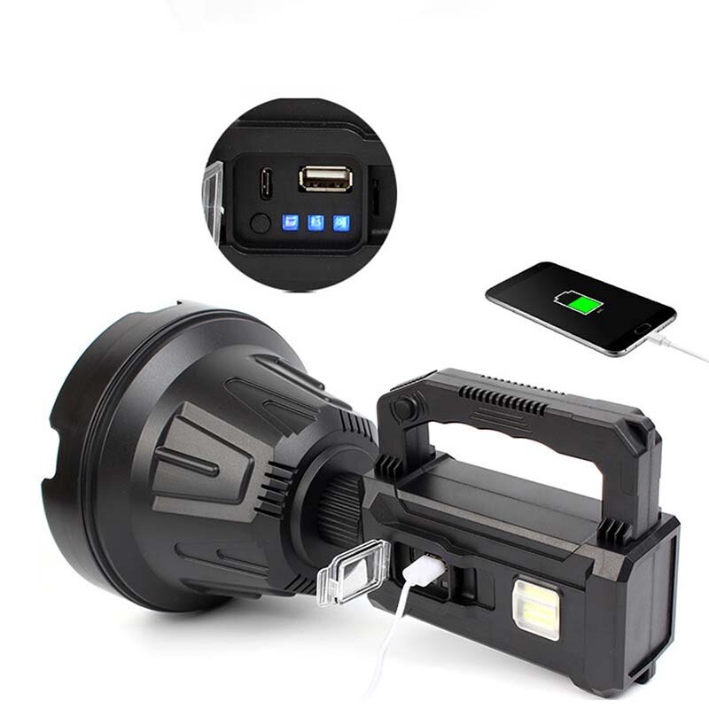 LED Flashlight 5500-7000K Super Bright 6 Modes Type-c Sloar Rechargeable Long Throw Waterproof Solar Portable Searchlight For Hunting Camping