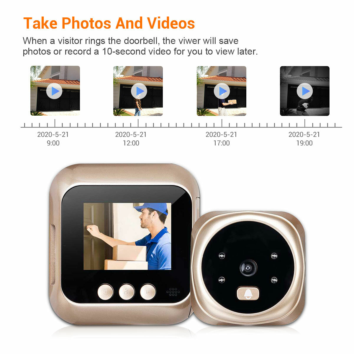 HD 1080P 2.4" LCD Screen Cat's Eye Camera Doorbell with 4PCS LED Night Vision Function