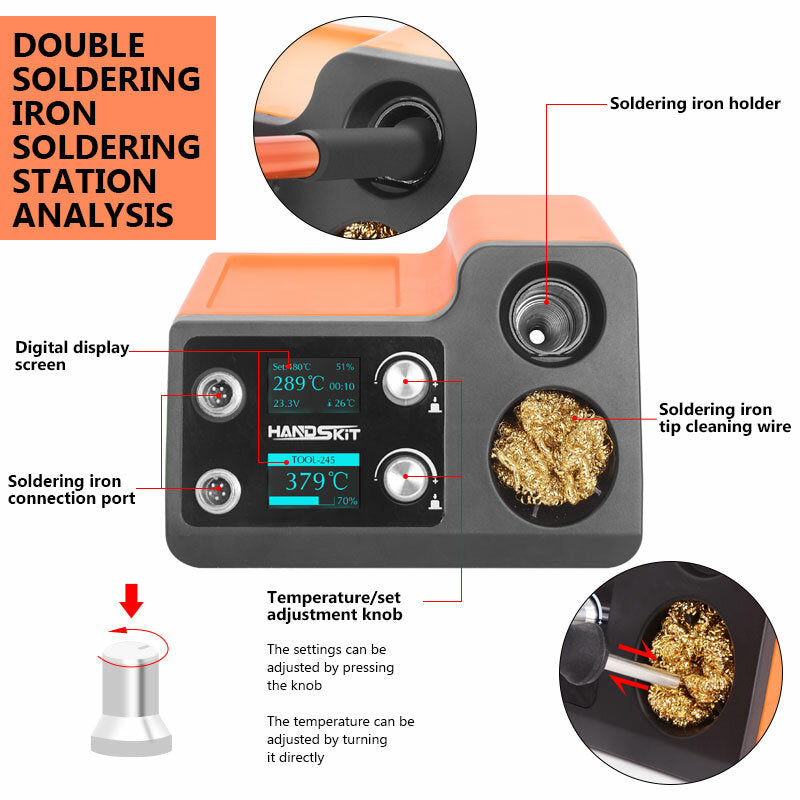 2 in 1 Hot Air Gun Soldering Station OLED Digital Adjustment Auto Sleep 1s-6s Fast Heating Repair Tool