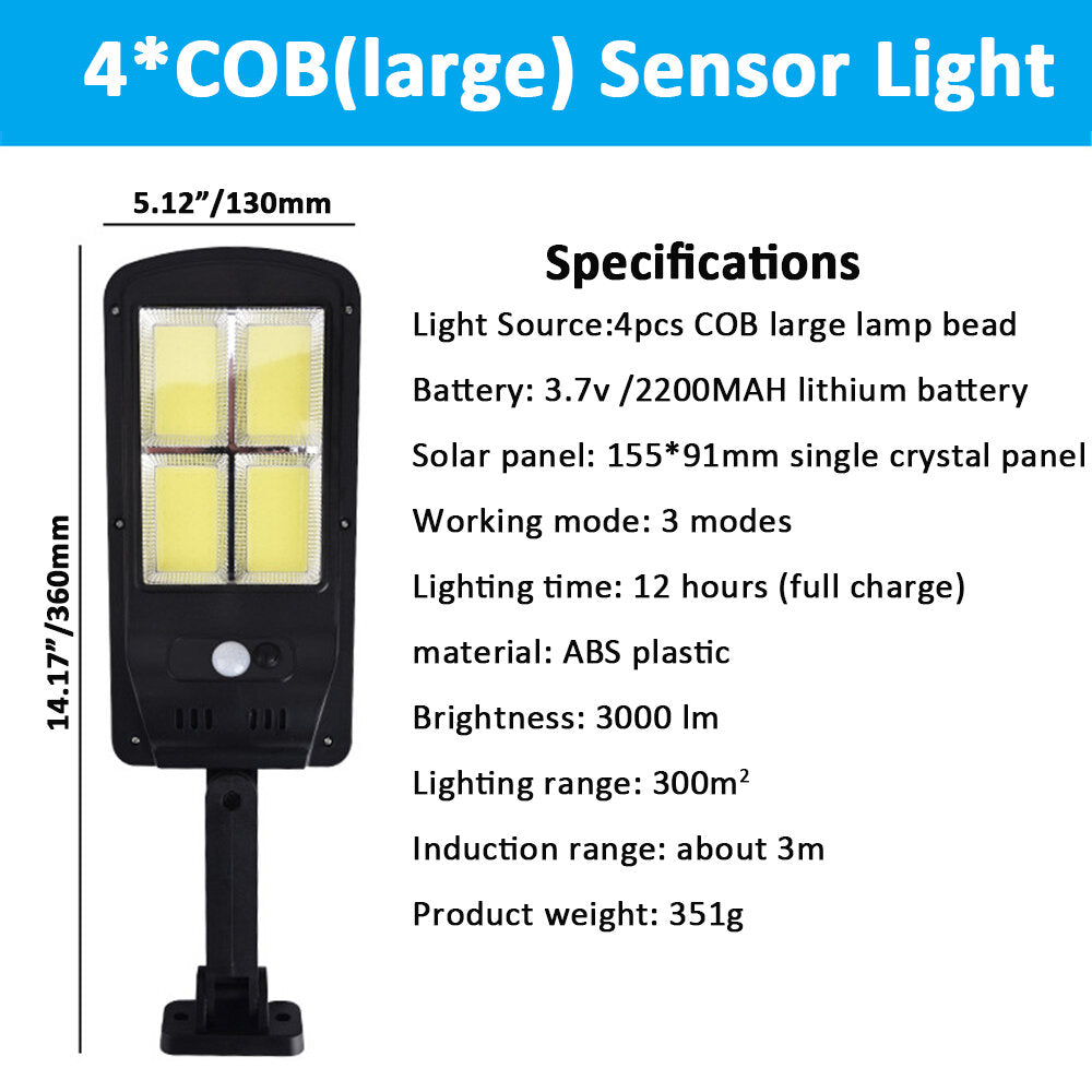 COB LED Solar Power PIR Motion Sensor Wall Light Outdoor Garden Security Lamp