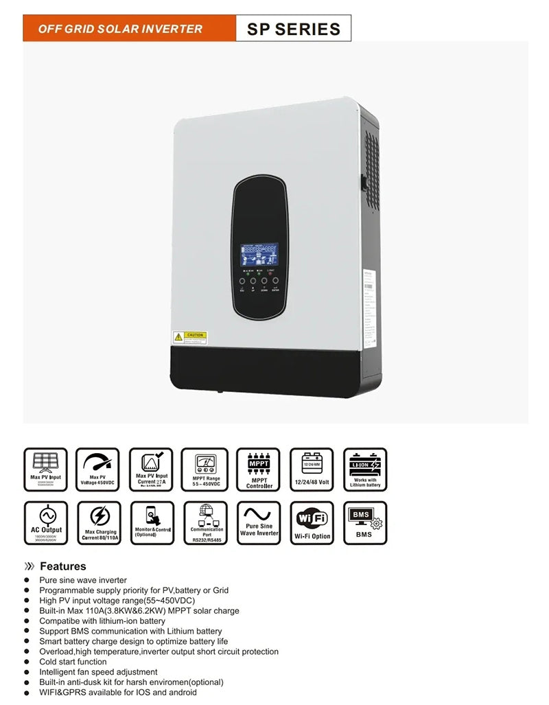 3.8KW Blended Solar Inverter 24V/48V Built-in Pure Sine Wave 110A MPPT Solar Charger Power Home Inverter