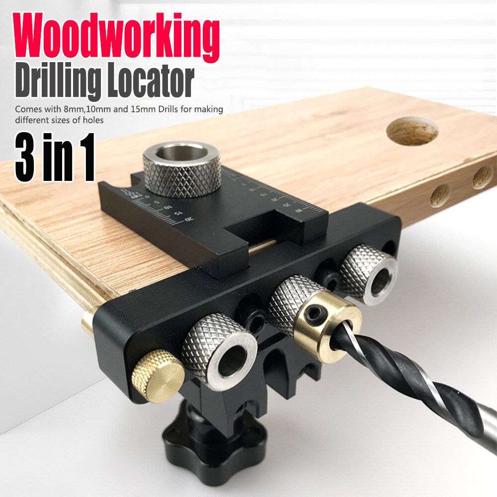Three-in-One Positioning Hole Puncher for Woodworking - Compact, Durable, CNC Machined, Anodized Finish, 6061 Aluminum Alloy