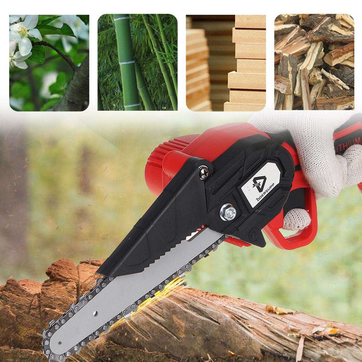 6 Inch Cordless Electric Chain Saw Chainsaw 3000W Mini Woodworking Wood Cutter One-Hand Saws