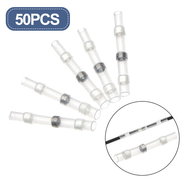 50PCS Solder Seal Wire Connectors Waterproof Heat Shrink Butt Connectors Electrical Wire Terminals Insulated Butt Splices