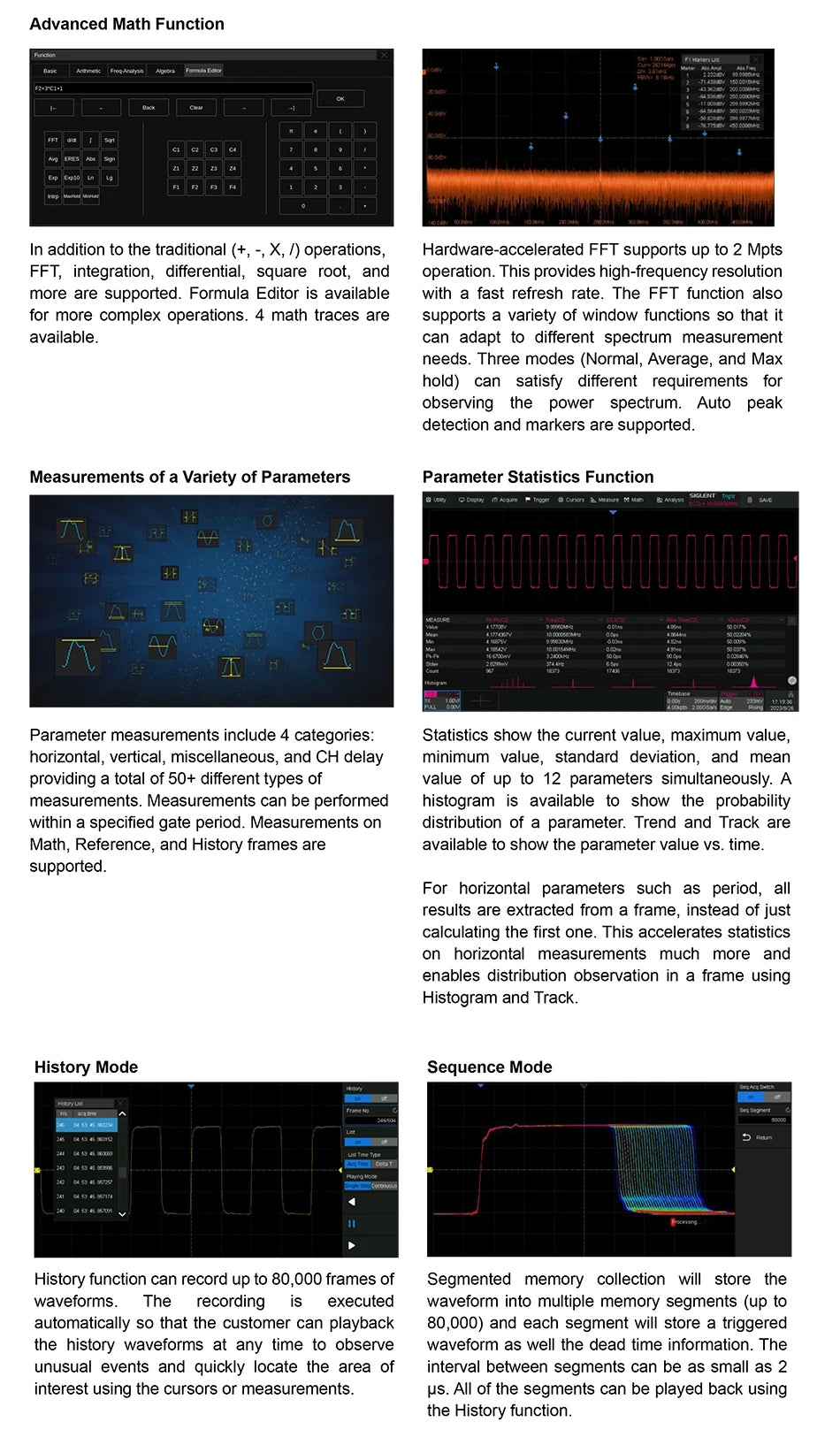 Oscilloscope 200MHz Bandwidth 4 Channels 2GSa/s Sampling Rate 12-bit High Resolution TFT-LCD Touch Screen