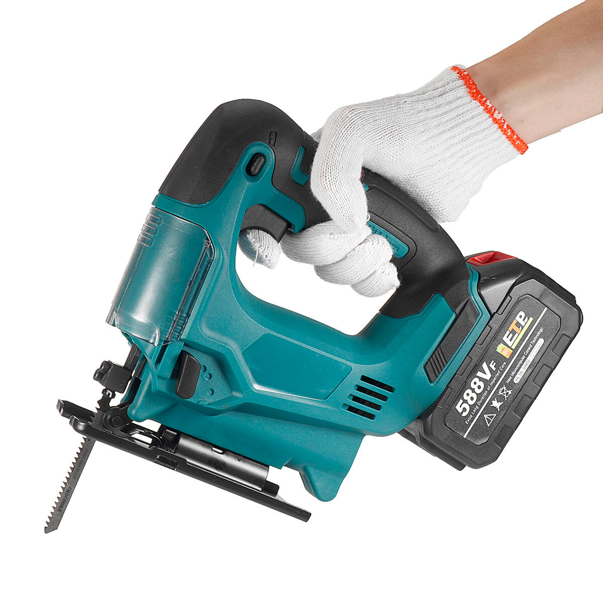 588VF Battery Indicator 45Bevel Cordless Jig Saw Electric Handheld Saws Wood Work Tools Built-in 10pcs Li-ion Battery Cell