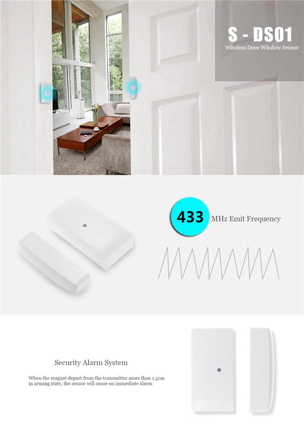 433MHz Wireless Door Windows Sensor Alarm with LED Indicator for Security System