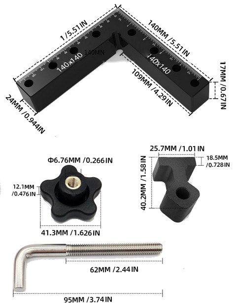 90° Aluminum Alloy Ruler Set - Dual Scale (Imperial & Metric), Durable, User-Friendly, Includes 4 Clamp Sleeves